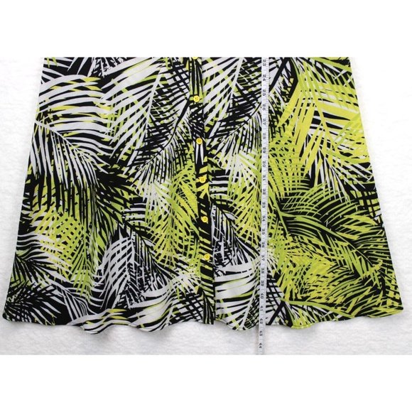 Tacera A-Line Button Down Dress Sleeveless Leaf Print Yellow Black - Picture 5 of 13